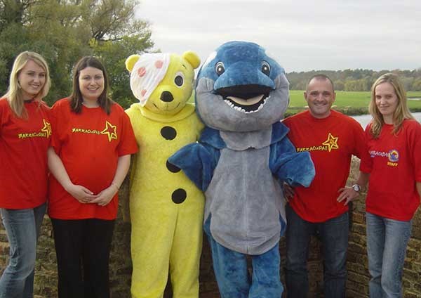 The early Barracudas team with Billy Barracuda and Pudsey Bear