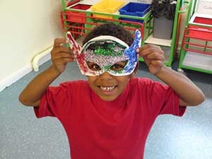 Homemade mask for kids with sparkles