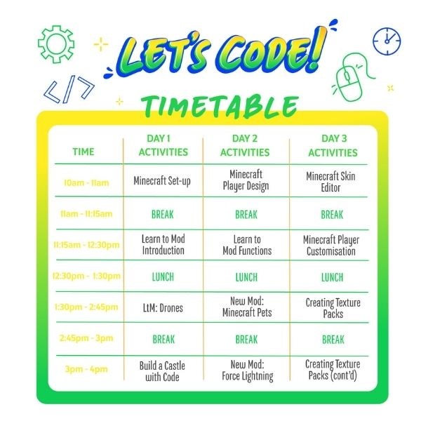 Let's Code! example timetable