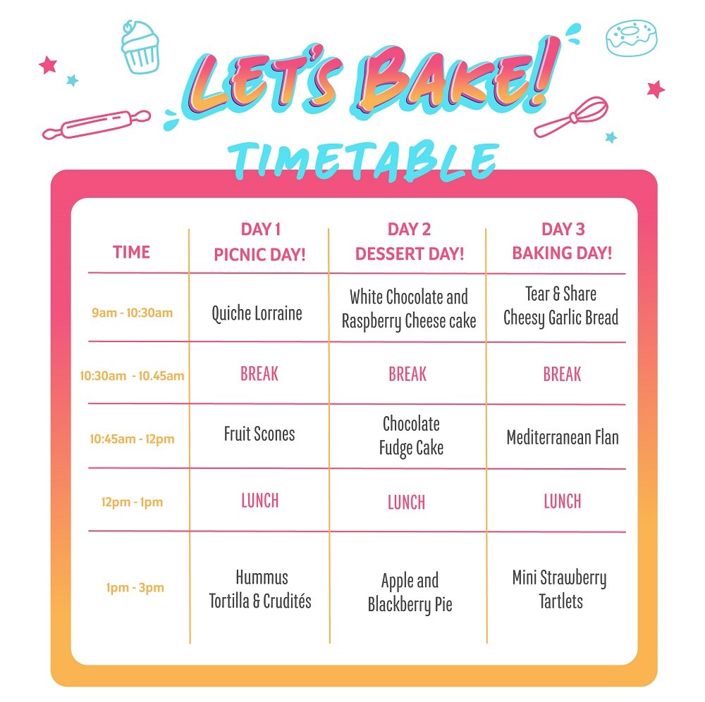 Let's Bake example timetable