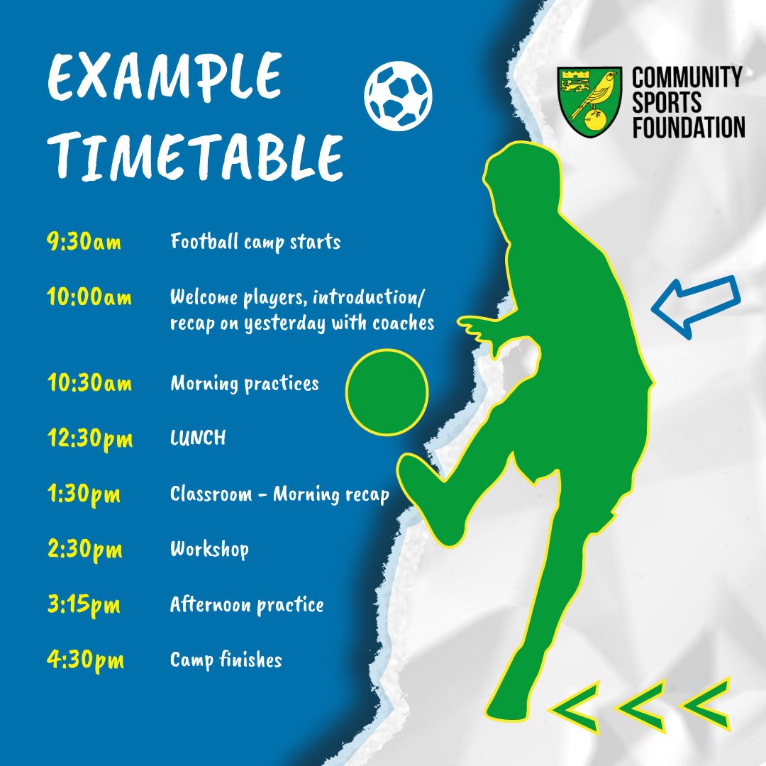 Norwich City CSF football camp example timetable