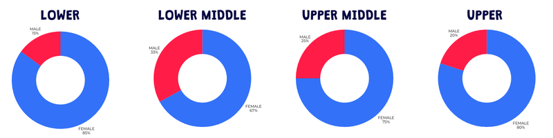 Barracudas graphs showing the men and women in each pay quartile band